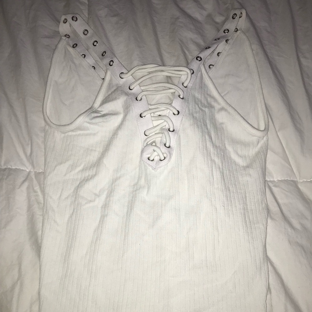 NWOT white lace up tank